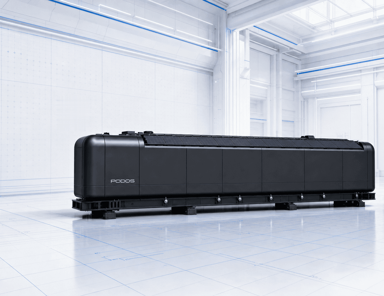 PODOS Pod front three-quarter view in a bright technical studio